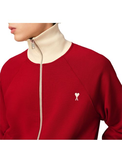 Jacket in loopback light fleece contrasted details. Ami Paris | USW796.JE0245A202RUBYRED/IVORY